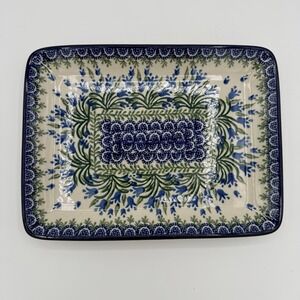 Polish Pottery Boleslawiec Rectangular Serving Tray Blue Tulip Pattern 9.5x7.25